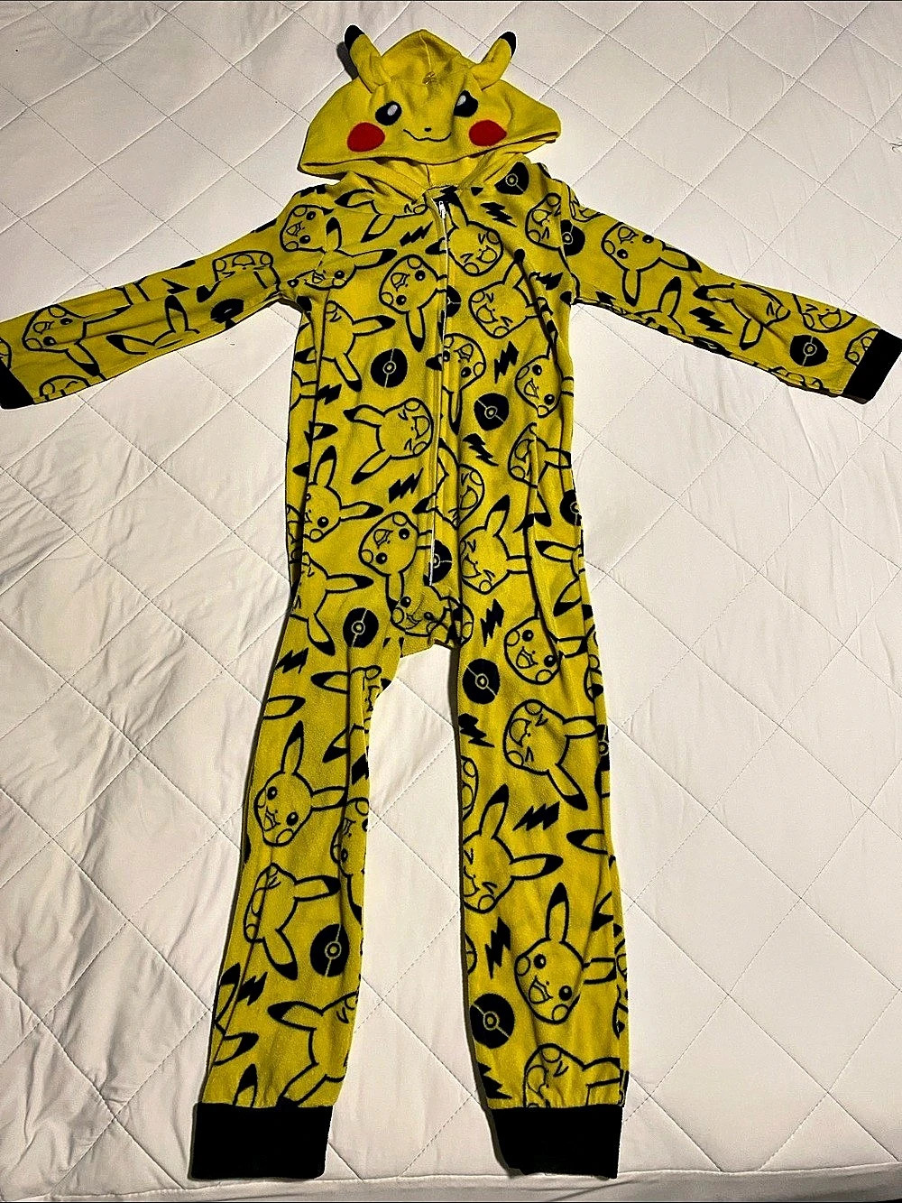 Pokemon Pikachu All-Over Print Fleece Hooded Onesie Pajamas Yellow